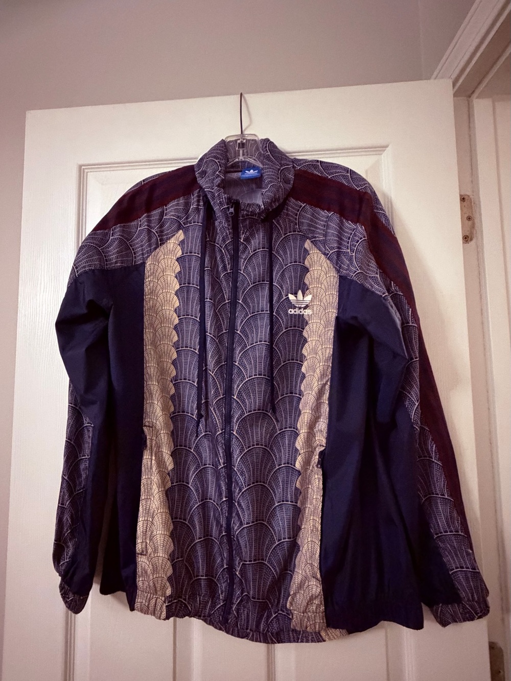 adidas Navy & Beige Patterned Windbreaker Jacket